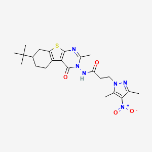 molecular formula C23H30N6O4S B4535717 N-(7-tert-butyl-2-methyl-4-oxo-5,6,7,8-tetrahydro[1]benzothieno[2,3-d]pyrimidin-3(4H)-yl)-3-(3,5-dimethyl-4-nitro-1H-pyrazol-1-yl)propanamide 