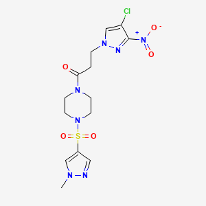 molecular formula C14H18ClN7O5S B4535719 1-[3-(4-chloro-3-nitro-1H-pyrazol-1-yl)propanoyl]-4-[(1-methyl-1H-pyrazol-4-yl)sulfonyl]piperazine 