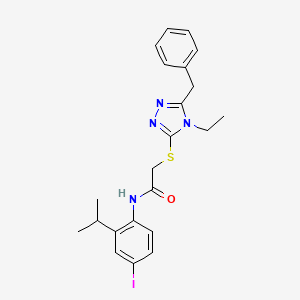 molecular formula C22H25IN4OS B4535766 2-[(5-benzyl-4-ethyl-4H-1,2,4-triazol-3-yl)thio]-N-(4-iodo-2-isopropylphenyl)acetamide 