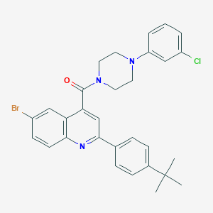 molecular formula C30H29BrClN3O B453577 6-Bromo-2-(4-tert-butylphenyl)-4-{[4-(3-chlorophenyl)-1-piperazinyl]carbonyl}quinoline 