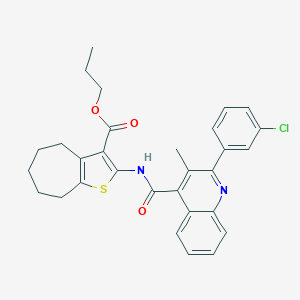 molecular formula C30H29ClN2O3S B453589 propyl 2-({[2-(3-chlorophenyl)-3-methyl-4-quinolinyl]carbonyl}amino)-5,6,7,8-tetrahydro-4H-cyclohepta[b]thiophene-3-carboxylate 