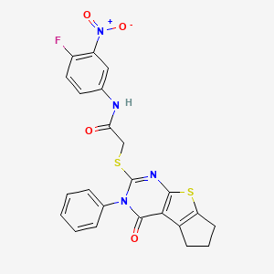 molecular formula C23H17FN4O4S2 B4535908 N-(4-fluoro-3-nitrophenyl)-2-[(4-oxo-3-phenyl-3,5,6,7-tetrahydro-4H-cyclopenta[4,5]thieno[2,3-d]pyrimidin-2-yl)thio]acetamide 