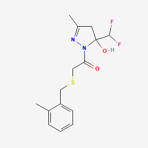 molecular formula C15H18F2N2O2S B4535912 5-(difluoromethyl)-3-methyl-1-{[(2-methylbenzyl)thio]acetyl}-4,5-dihydro-1H-pyrazol-5-ol 