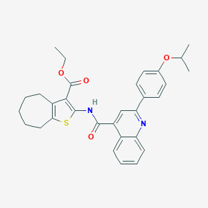 molecular formula C31H32N2O4S B453592 ethyl 2-({[2-(4-isopropoxyphenyl)-4-quinolinyl]carbonyl}amino)-5,6,7,8-tetrahydro-4H-cyclohepta[b]thiophene-3-carboxylate 