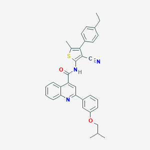 molecular formula C34H31N3O2S B453600 N-[3-cyano-4-(4-ethylphenyl)-5-methylthiophen-2-yl]-2-[3-(2-methylpropoxy)phenyl]quinoline-4-carboxamide 
