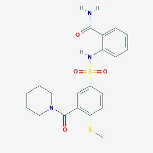molecular formula C20H23N3O4S2 B4536003 2-({[4-(methylthio)-3-(1-piperidinylcarbonyl)phenyl]sulfonyl}amino)benzamide 