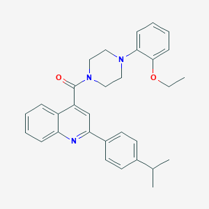 molecular formula C31H33N3O2 B453604 Ethyl 2-(4-{[2-(4-isopropylphenyl)-4-quinolinyl]carbonyl}-1-piperazinyl)phenyl ether 