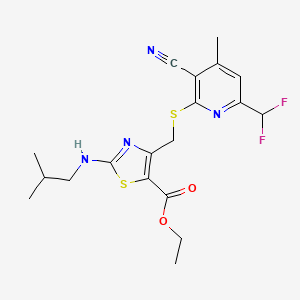 molecular formula C19H22F2N4O2S2 B4536055 ethyl 4-({[3-cyano-6-(difluoromethyl)-4-methyl-2-pyridinyl]thio}methyl)-2-(isobutylamino)-1,3-thiazole-5-carboxylate 