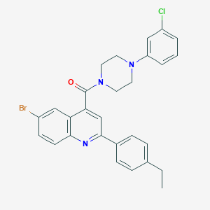 molecular formula C28H25BrClN3O B453613 6-Bromo-4-{[4-(3-chlorophenyl)-1-piperazinyl]carbonyl}-2-(4-ethylphenyl)quinoline 