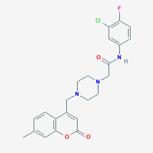 N-(3-chloro-4-fluorophenyl)-2-{4-[(7-methyl-2-oxo-2H-chromen-4-yl)methyl]-1-piperazinyl}acetamide