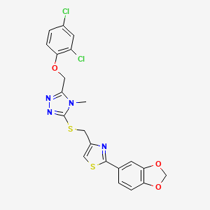 molecular formula C21H16Cl2N4O3S2 B4536159 3-({[2-(1,3-benzodioxol-5-yl)-1,3-thiazol-4-yl]methyl}thio)-5-[(2,4-dichlorophenoxy)methyl]-4-methyl-4H-1,2,4-triazole 