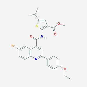 molecular formula C27H25BrN2O4S B453617 Methyl 2-({[6-bromo-2-(4-ethoxyphenyl)-4-quinolinyl]carbonyl}amino)-5-isopropyl-3-thiophenecarboxylate 