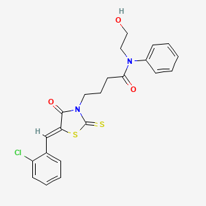 molecular formula C22H21ClN2O3S2 B4536217 4-[5-(2-chlorobenzylidene)-4-oxo-2-thioxo-1,3-thiazolidin-3-yl]-N-(2-hydroxyethyl)-N-phenylbutanamide 