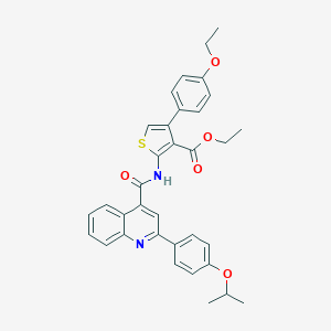 molecular formula C34H32N2O5S B453624 Ethyl 4-(4-ethoxyphenyl)-2-({[2-(4-isopropoxyphenyl)-4-quinolinyl]carbonyl}amino)-3-thiophenecarboxylate 