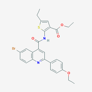 molecular formula C27H25BrN2O4S B453625 Ethyl 2-({[6-bromo-2-(4-ethoxyphenyl)-4-quinolinyl]carbonyl}amino)-5-ethyl-3-thiophenecarboxylate 