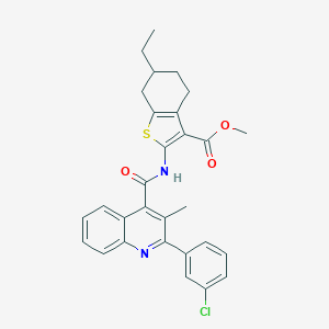 molecular formula C29H27ClN2O3S B453626 Methyl 2-({[2-(3-chlorophenyl)-3-methyl-4-quinolinyl]carbonyl}amino)-6-ethyl-4,5,6,7-tetrahydro-1-benzothiophene-3-carboxylate 