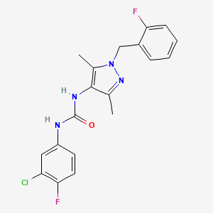 molecular formula C19H17ClF2N4O B4536276 N-(3-chloro-4-fluorophenyl)-N'-[1-(2-fluorobenzyl)-3,5-dimethyl-1H-pyrazol-4-yl]urea 