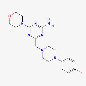 molecular formula C18H24FN7O B4536282 4-{[4-(4-fluorophenyl)-1-piperazinyl]methyl}-6-(4-morpholinyl)-1,3,5-triazin-2-amine 