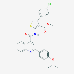 molecular formula C31H25ClN2O4S B453633 Methyl 4-(4-chlorophenyl)-2-({[2-(4-isopropoxyphenyl)-4-quinolinyl]carbonyl}amino)-3-thiophenecarboxylate 