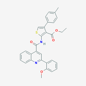 molecular formula C31H26N2O4S B453634 Ethyl 2-({[2-(2-methoxyphenyl)-4-quinolinyl]carbonyl}amino)-4-(4-methylphenyl)-3-thiophenecarboxylate 