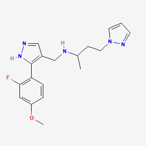 molecular formula C18H22FN5O B4536381 N-{[3-(2-fluoro-4-methoxyphenyl)-1H-pyrazol-4-yl]methyl}-4-(1H-pyrazol-1-yl)-2-butanamine 