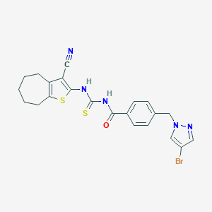 4-[(4-bromo-1H-pyrazol-1-yl)methyl]-N-[(3-cyano-5,6,7,8-tetrahydro-4H-cyclohepta[b]thiophen-2-yl)carbamothioyl]benzamide