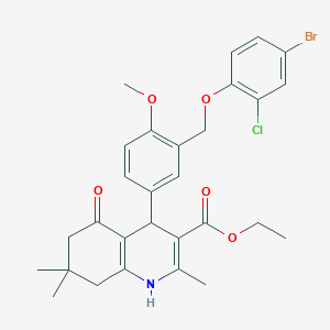 molecular formula C29H31BrClNO5 B453645 Ethyl 4-{3-[(4-bromo-2-chlorophenoxy)methyl]-4-methoxyphenyl}-2,7,7-trimethyl-5-oxo-1,4,5,6,7,8-hexahydro-3-quinolinecarboxylate 