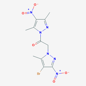 molecular formula C11H11BrN6O5 B4536483 4-bromo-1-[2-(3,5-dimethyl-4-nitro-1H-pyrazol-1-yl)-2-oxoethyl]-5-methyl-3-nitro-1H-pyrazole 