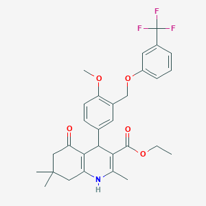 molecular formula C30H32F3NO5 B453650 Ethyl 4-(4-methoxy-3-{[3-(trifluoromethyl)phenoxy]methyl}phenyl)-2,7,7-trimethyl-5-oxo-1,4,5,6,7,8-hexahydro-3-quinolinecarboxylate 