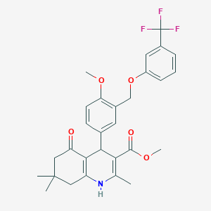 molecular formula C29H30F3NO5 B453653 Methyl 4-(4-methoxy-3-{[3-(trifluoromethyl)phenoxy]methyl}phenyl)-2,7,7-trimethyl-5-oxo-1,4,5,6,7,8-hexahydro-3-quinolinecarboxylate 