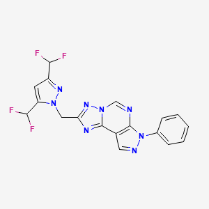 molecular formula C18H12F4N8 B4536547 2-{[3,5-bis(difluoromethyl)-1H-pyrazol-1-yl]methyl}-7-phenyl-7H-pyrazolo[4,3-e][1,2,4]triazolo[1,5-c]pyrimidine 