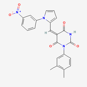 molecular formula C23H18N4O5 B4536568 1-(3,4-dimethylphenyl)-5-{[1-(3-nitrophenyl)-1H-pyrrol-2-yl]methylene}-2,4,6(1H,3H,5H)-pyrimidinetrione 