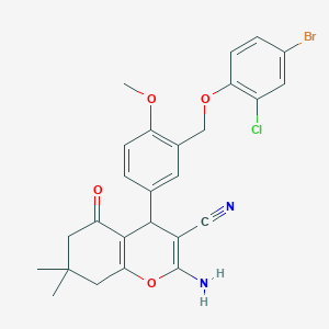 molecular formula C26H24BrClN2O4 B453658 2-amino-4-{3-[(4-bromo-2-chlorophenoxy)methyl]-4-methoxyphenyl}-7,7-dimethyl-5-oxo-5,6,7,8-tetrahydro-4H-chromene-3-carbonitrile 
