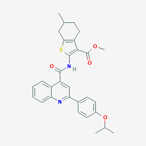 molecular formula C30H30N2O4S B453661 Methyl 2-({[2-(4-isopropoxyphenyl)-4-quinolinyl]carbonyl}amino)-6-methyl-4,5,6,7-tetrahydro-1-benzothiophene-3-carboxylate 