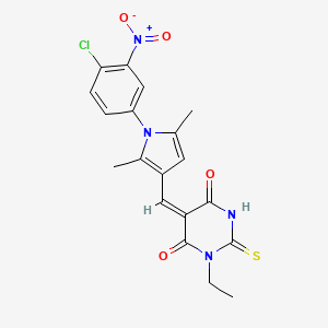 molecular formula C19H17ClN4O4S B4536624 5-{[1-(4-chloro-3-nitrophenyl)-2,5-dimethyl-1H-pyrrol-3-yl]methylene}-1-ethyl-2-thioxodihydro-4,6(1H,5H)-pyrimidinedione 