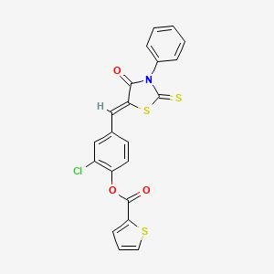 molecular formula C21H12ClNO3S3 B4536639 2-chloro-4-[(4-oxo-3-phenyl-2-thioxo-1,3-thiazolidin-5-ylidene)methyl]phenyl 2-thiophenecarboxylate 