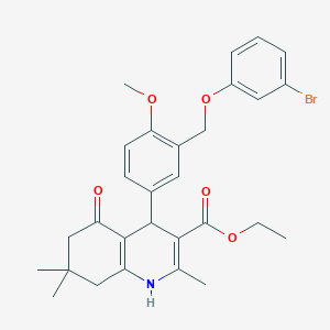 molecular formula C29H32BrNO5 B453666 Ethyl 4-{3-[(3-bromophenoxy)methyl]-4-methoxyphenyl}-2,7,7-trimethyl-5-oxo-1,4,5,6,7,8-hexahydro-3-quinolinecarboxylate 