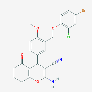 molecular formula C24H20BrClN2O4 B453667 2-amino-4-{3-[(4-bromo-2-chlorophenoxy)methyl]-4-methoxyphenyl}-5-oxo-5,6,7,8-tetrahydro-4H-chromene-3-carbonitrile 