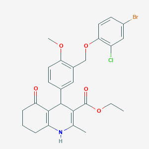 molecular formula C27H27BrClNO5 B453670 Ethyl 4-{3-[(4-bromo-2-chlorophenoxy)methyl]-4-methoxyphenyl}-2-methyl-5-oxo-1,4,5,6,7,8-hexahydro-3-quinolinecarboxylate 