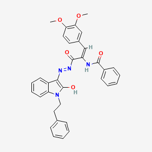 molecular formula C34H30N4O5 B4536700 N-[2-(3,4-dimethoxyphenyl)-1-({2-[2-oxo-1-(2-phenylethyl)-1,2-dihydro-3H-indol-3-ylidene]hydrazino}carbonyl)vinyl]benzamide 