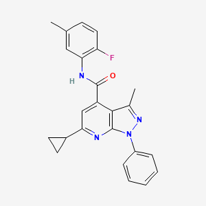 molecular formula C24H21FN4O B4536719 6-cyclopropyl-N-(2-fluoro-5-methylphenyl)-3-methyl-1-phenyl-1H-pyrazolo[3,4-b]pyridine-4-carboxamide 