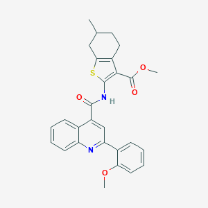 molecular formula C28H26N2O4S B453674 Methyl 2-({[2-(2-methoxyphenyl)-4-quinolinyl]carbonyl}amino)-6-methyl-4,5,6,7-tetrahydro-1-benzothiophene-3-carboxylate 