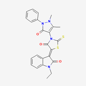 molecular formula C24H20N4O3S2 B4536741 3-[3-(1,5-dimethyl-3-oxo-2-phenyl-2,3-dihydro-1H-pyrazol-4-yl)-4-oxo-2-thioxo-1,3-thiazolidin-5-ylidene]-1-ethyl-1,3-dihydro-2H-indol-2-one 