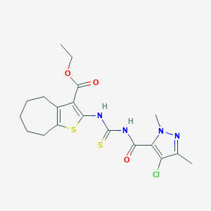 ethyl 2-({[(4-chloro-1,3-dimethyl-1H-pyrazol-5-yl)carbonyl]carbamothioyl}amino)-5,6,7,8-tetrahydro-4H-cyclohepta[b]thiophene-3-carboxylate