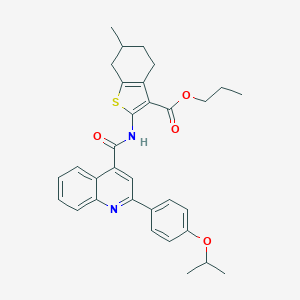 molecular formula C32H34N2O4S B453682 Propyl 2-({[2-(4-isopropoxyphenyl)-4-quinolinyl]carbonyl}amino)-6-methyl-4,5,6,7-tetrahydro-1-benzothiophene-3-carboxylate 