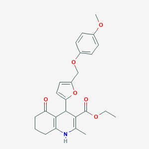 molecular formula C25H27NO6 B453684 Ethyl 4-{5-[(4-methoxyphenoxy)methyl]-2-furyl}-2-methyl-5-oxo-1,4,5,6,7,8-hexahydro-3-quinolinecarboxylate 