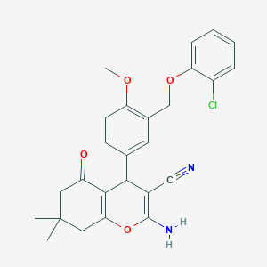 molecular formula C26H25ClN2O4 B453694 2-amino-4-{3-[(2-chlorophenoxy)methyl]-4-methoxyphenyl}-7,7-dimethyl-5-oxo-5,6,7,8-tetrahydro-4H-chromene-3-carbonitrile 