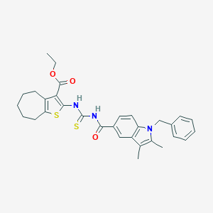 molecular formula C31H33N3O3S2 B453695 ethyl 2-({[(1-benzyl-2,3-dimethyl-1H-indol-5-yl)carbonyl]carbamothioyl}amino)-5,6,7,8-tetrahydro-4H-cyclohepta[b]thiophene-3-carboxylate 