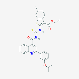 molecular formula C32H33N3O4S2 B453698 Ethyl 2-{[({[2-(3-isopropoxyphenyl)-4-quinolinyl]carbonyl}amino)carbothioyl]amino}-6-methyl-4,5,6,7-tetrahydro-1-benzothiophene-3-carboxylate 