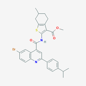 molecular formula C30H29BrN2O3S B453699 Methyl 2-({[6-bromo-2-(4-isopropylphenyl)-4-quinolinyl]carbonyl}amino)-6-methyl-4,5,6,7-tetrahydro-1-benzothiophene-3-carboxylate 